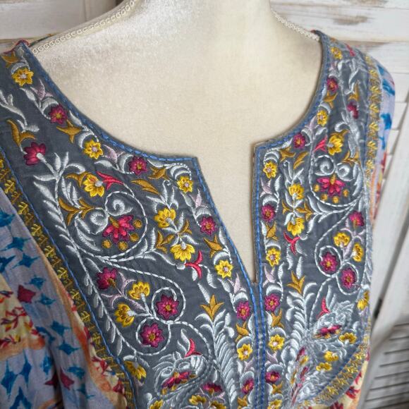 SOFT SURROUNDINGS Womens XL Boho Colorful Embroidered Tunic Top 3/4 Sleeve Artsy - Picture 7 of 16